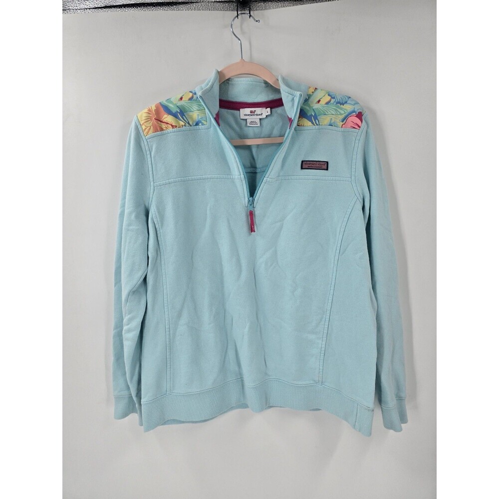 Vineyard Vines Cotton 1/4 Zip Pullover Shep Shirt (Women's Large) Mint Floral